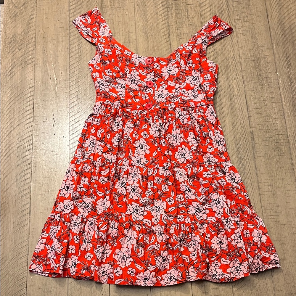 Band of Gypsies Red Floral Sundress with Pink Flowers
